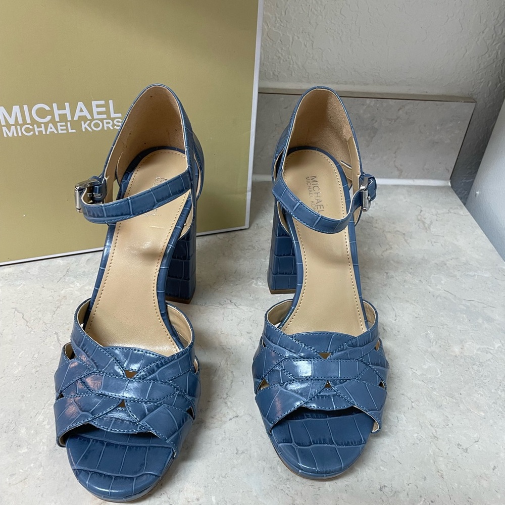 Michael Kors Croc-Embossed Blue Heels